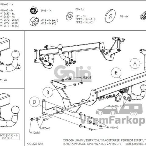 Фаркоп GALIA C072C Toyota Proace 2016