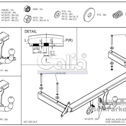 Фаркоп GALIA A035A Audi A4 1994