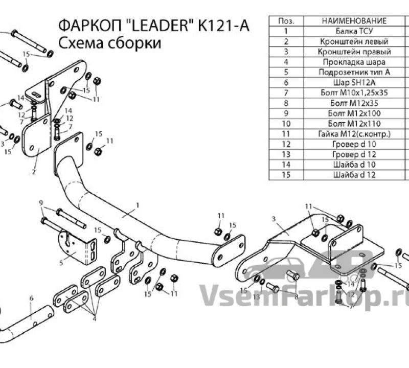 Фаркоп Лидер Плюс K121A Kia Sorento Prime 2015