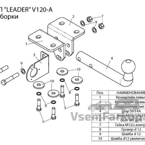 Фаркоп Лидер Плюс V120A Volkswagen Amarok 2010