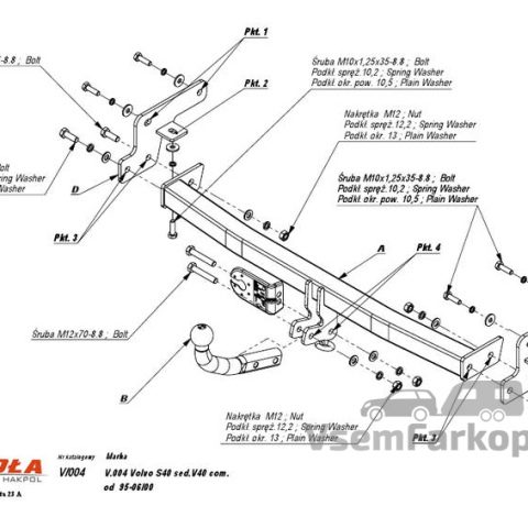 Фаркоп IMIOLA V004 Volvo S40 1995