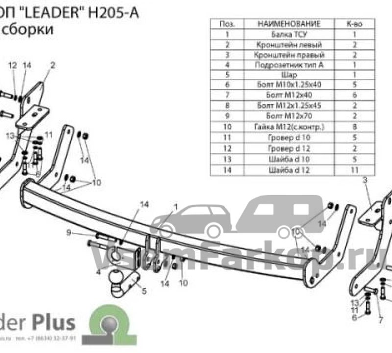 Фаркоп Лидер Плюс H205AN Hyundai Santa Fe 2001