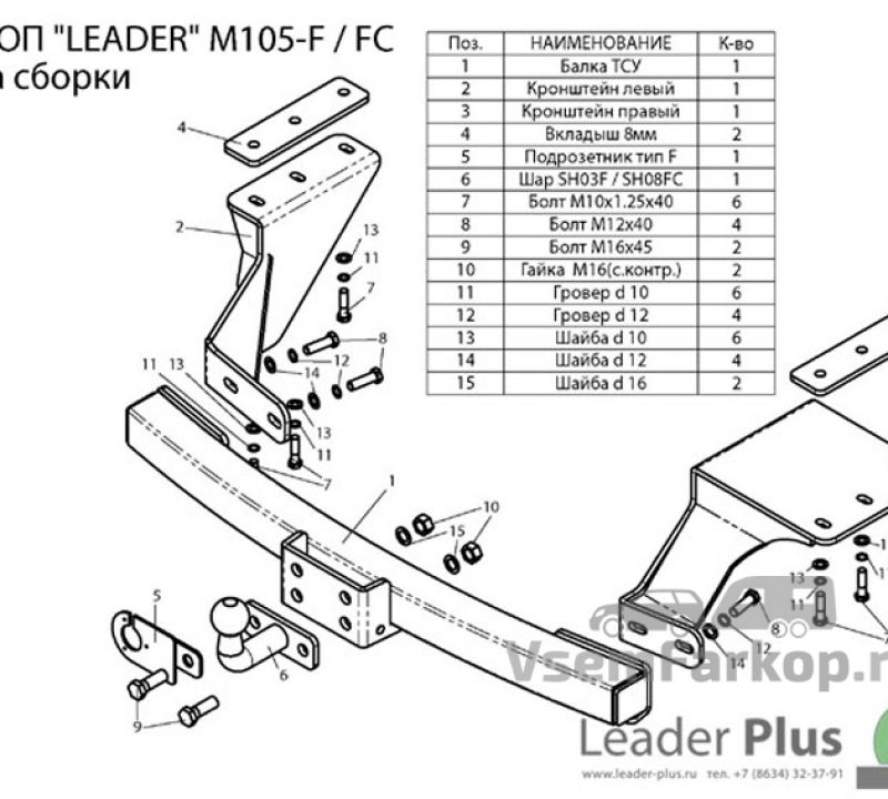 Фаркоп Лидер Плюс M105FC Mitsubishi Outlander ХL 2007