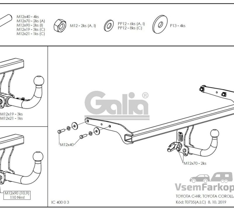 Фаркоп GALIA T073A Toyota C-HR 2018