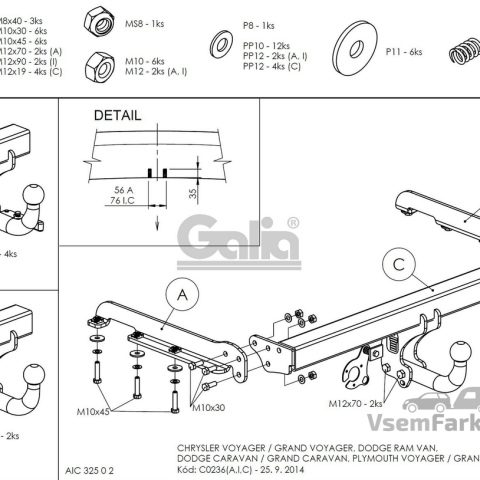 Фаркоп GALIA C023A Chrysler Grand Voyager 2001