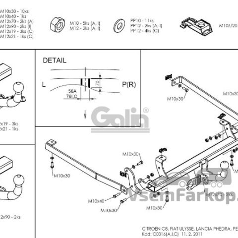 Фаркоп GALIA C031C Citroen C8 2002